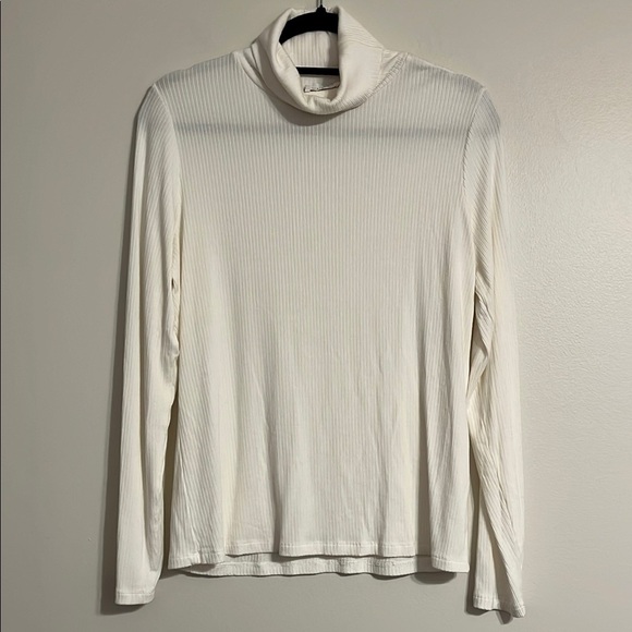 Cyrus Ribbed Turtleneck Long Sleeve Tee Soft Lightweight Cream White - Picture 1 of 5